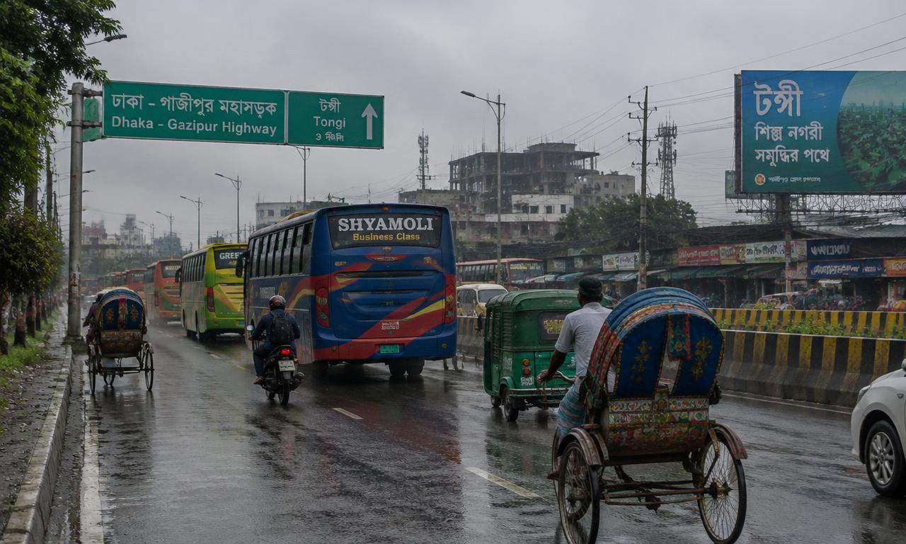 বৃষ্টিতে ঢাকা-গাজীপুর মহাসড়কে দীর্ঘ যানজট, ভোগান্তিতে যাত্রীরা